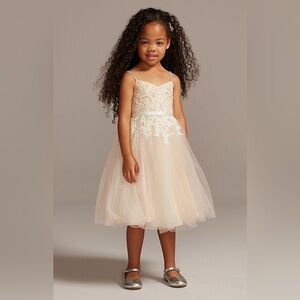 NWT David Bridal's Floral Applique Spaghetti Strap Flower Girl Dress